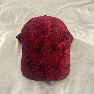 David and Young Dark Red Velvet Lace Like Vintage Cap